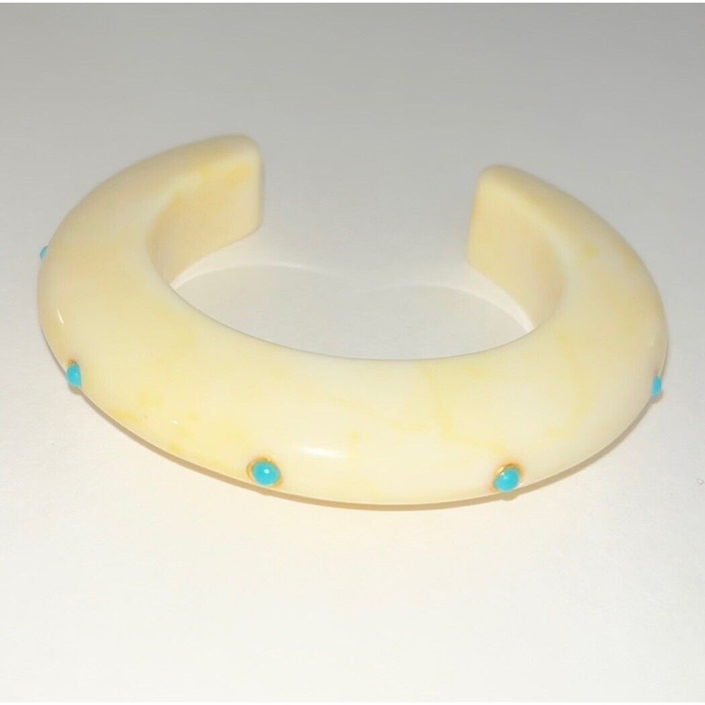 Lizzie Fortunato Cream Acrylic Cuff Bracelet  with Blue Stones
